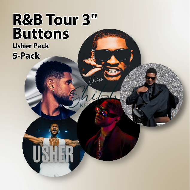 R&B Tour 3” Button Pack | Usher & Chris Brown Inspired Buttons | Concert Buttons | 5-Pack Collector Set